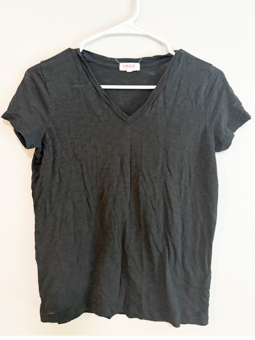 Goldie v-neck pima cotton t shirt black size extra small
